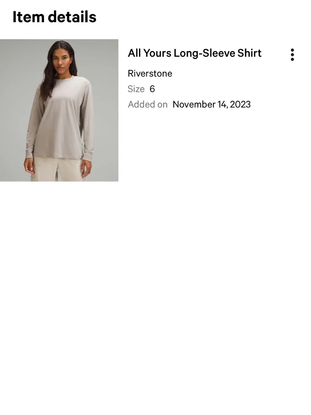 Lululemon All Yours Long-Sleeve Shirt Riverstone Size 6